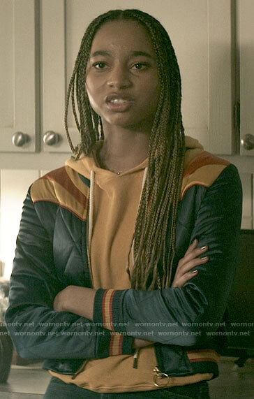Natalie’s blue and yellow bomber jacket on Superman and Lois