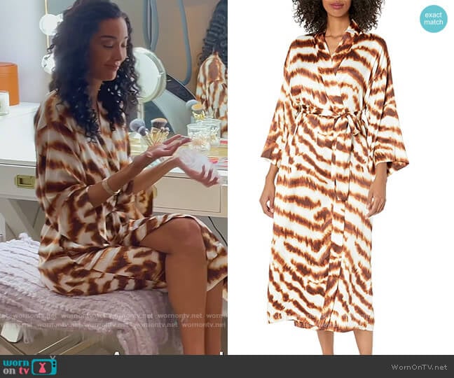 Natori Ethereal Tiger Satin Robe worn by Noella Bergener on The Real Housewives of Orange County