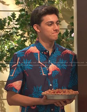 Neil’s navy flamingo print shirt on Ravens Home