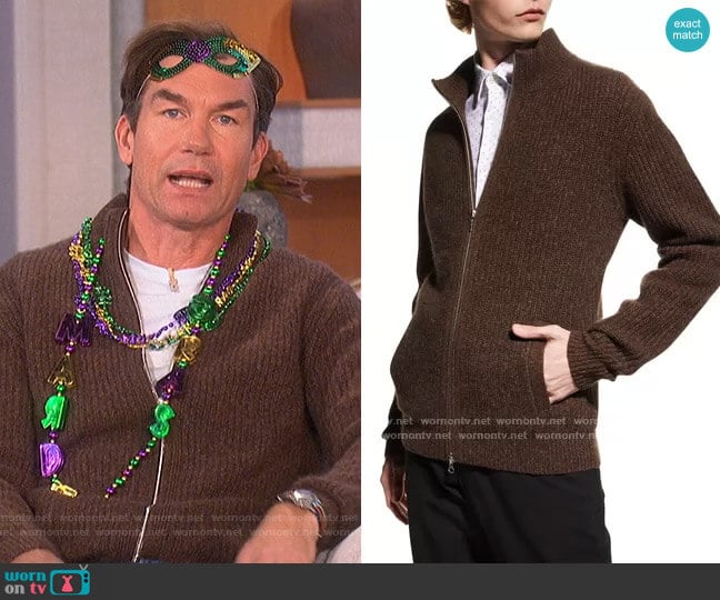 Neiman Marcus Cashmere Shaker Stitch Full-Zip Sweater worn by Jerry O'Connell on The Talk