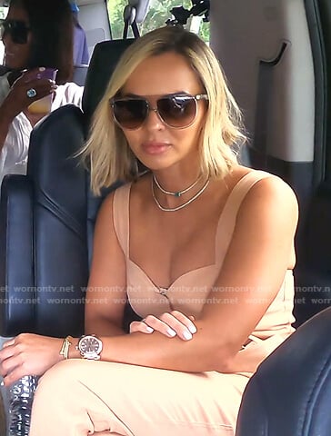 Nicole’s beige tie waist jumpsuit on The Real Housewives of Miami