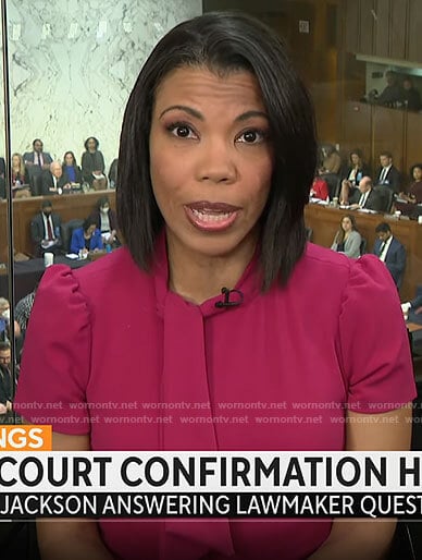 Nikole Killion’s pink tie neck dress on CBS Mornings