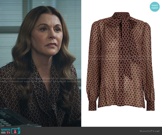 Nili Lotan Carina Geometric Print Silk Blouse worn by Kit Voss (Jane Leeves) on The Resident