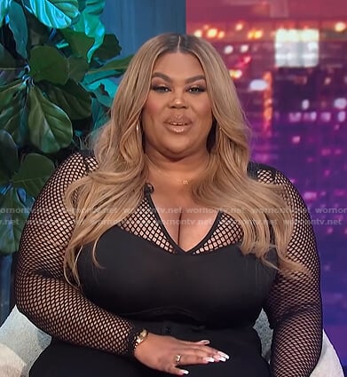 Nina’s black mesh top on E! News Nightly Pop