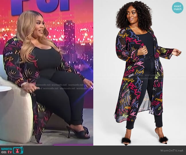 Nina Parker Trendy Plus Size Printed Chiffon Duster worn by Nina Parker on E! News