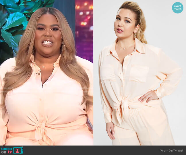 Nina Parker Trendy Plus Size Satin-Trim Blouse worn by Nina Parker on E! News