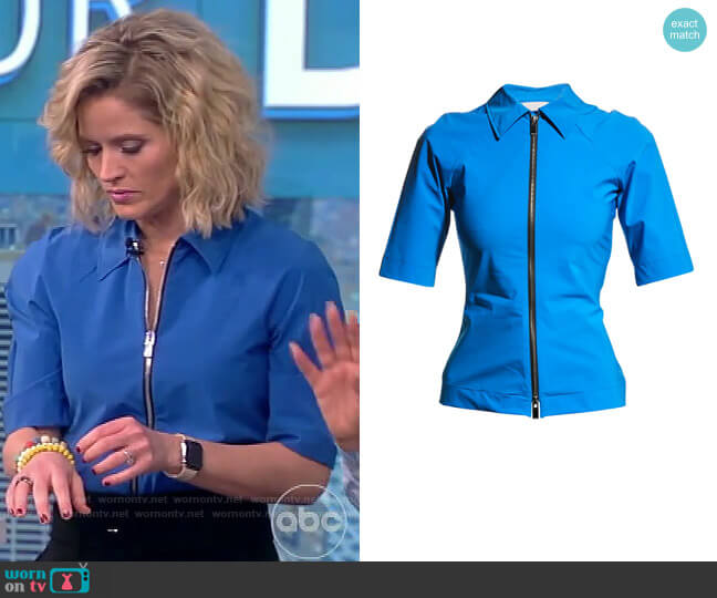 Nina Ricci Neoprene Zip-Front Top worn by Sara Haines on The View