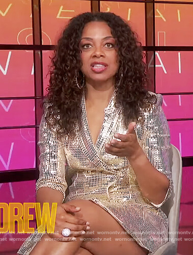 Nischelle Turner’s sequin wrap dress on The Drew Barrymore Show