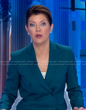 Norah’s teal double breasted blazer on CBS Evening News