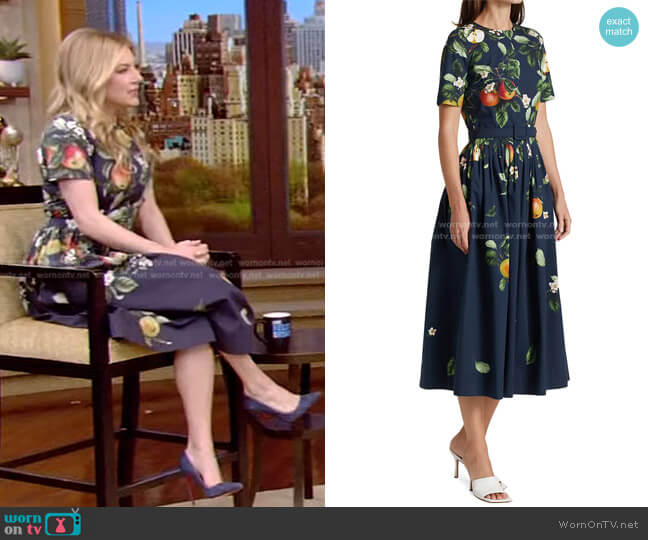 Oscar de la Renta Degrade Apple Blossom Belted Midi-Dress