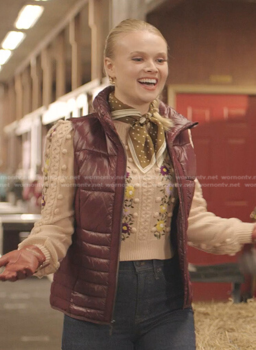 Patty’s pink beige floral embroidered sweater on Dynasty