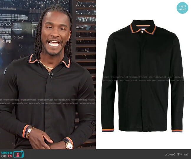 Paul Smith Rainbow Striped Trim Shirt worn by Scott Evans on Access Hollywood