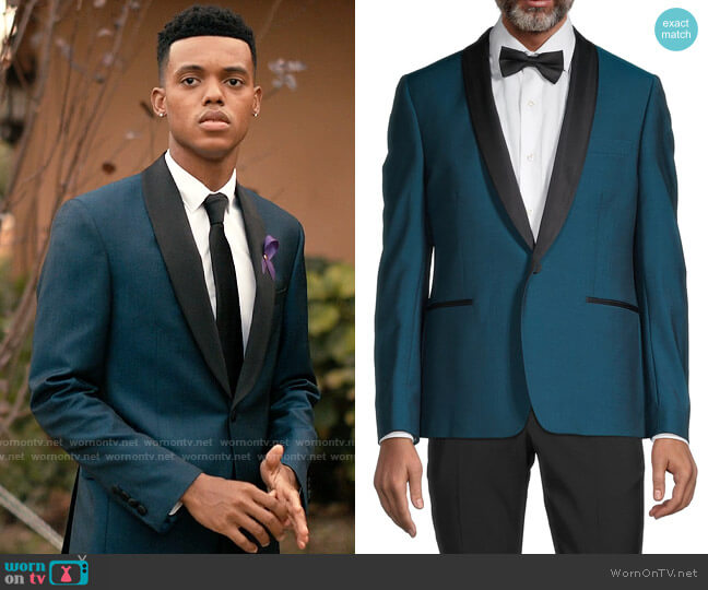 Paul Smith Soho-Fit Wool & Mohair Dinner Jacket in Teal worn by Will Smith (Jabari Banks) on Bel-Air