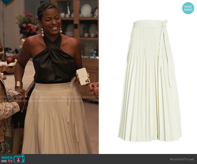 3.1 Phillip Lim Pleated Vegan Leather Midi Skirt worn by Vivian Banks (Cassandra Freeman) on Bel-Air