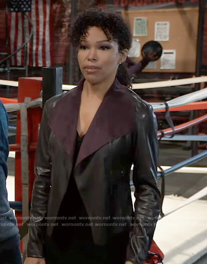 Portia’s leather draped jacket on General Hospital