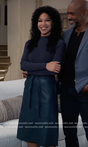 Portia’s blue mixed media tie waist dress on General Hospital