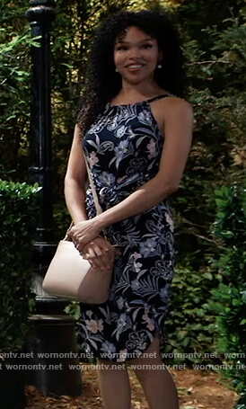 Portia’s blue floral print dress on General Hospital