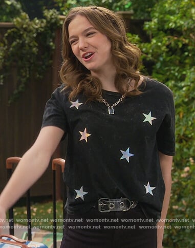 Presley’s black metallic star tee on Side Hustle
