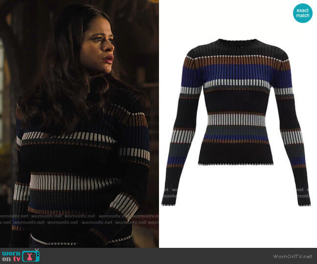 Proenza Schouler Striped Crewneck Sweater worn by Mel Vera (Melonie Diaz) on Charmed