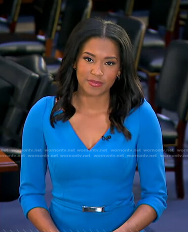 Rachel Scott’s blue v-neck belted dress on Good Morning America