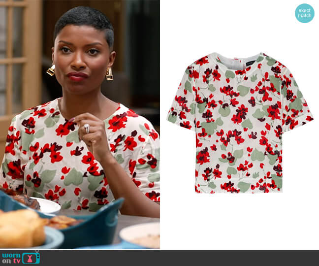Rag & Bone Gigi floral-print flocked jersey T-shirt worn by Rose King (Samantha Walkes) on The Kings of Napa