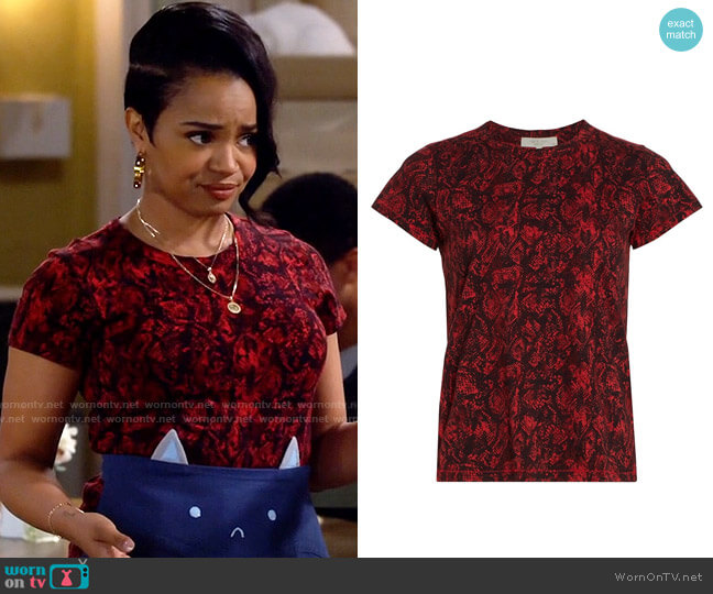 Rag & Bone Snake Print Tee in Red worn by Randi (Kyla Pratt) on Call Me Kat