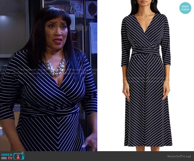 Lauren Ralph Lauren Striped Jersey Elbow-Sleeve Dress worn by Paulina Price (Jackée Harry) on Days of our Lives