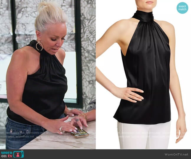 Ramy Brook Lori Back-Tie Silk Top worn by Margaret Josephs on The Real Housewives of New Jersey