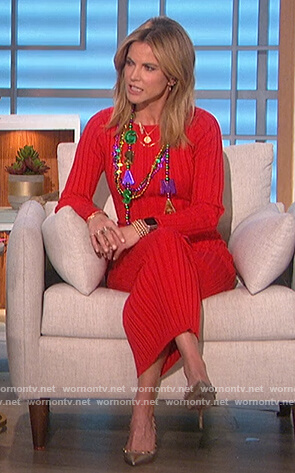 Natalie’s red ribbed dress on The Talk