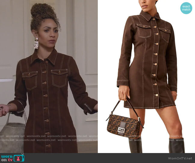 Reformation Newman Long Sleeve Stretch Cotton Denim Minidress worn by Patience (Chelsea Tavares) on All American