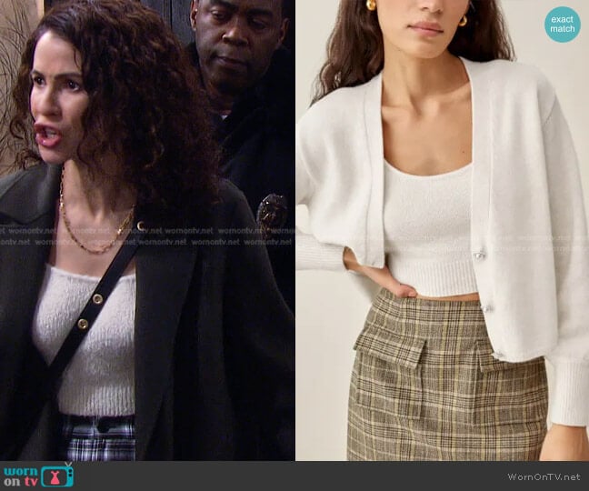 Reformation Varenne Cashmere Embellished Button Set worn by Sarah Horton (Linsey Godfrey) on Days of our Lives