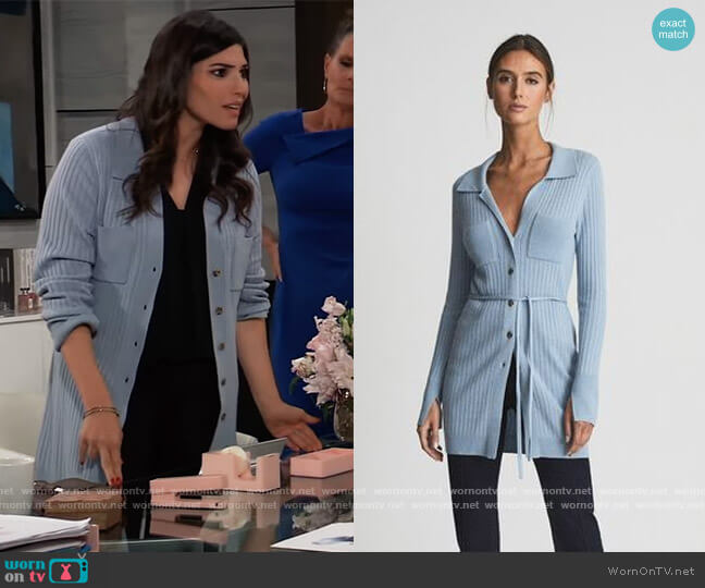 Reiss Corrin Cashmere Blend Cardigan worn by Brook Lynn Quartermaine (Amanda Setton) on General Hospital