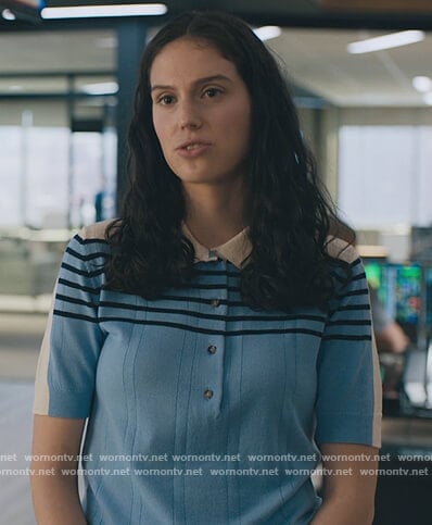 Rian’s blue striped polo on Billions