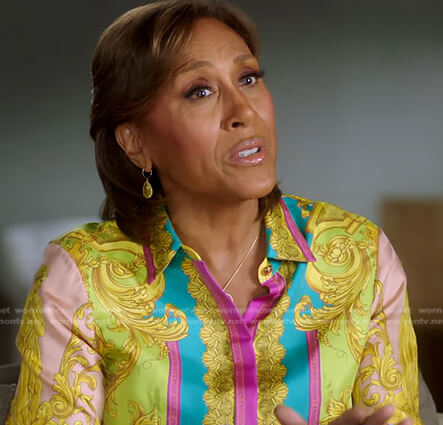 Robin’s pink and green printed shirt on Good Morning America