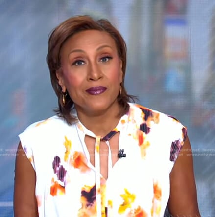 Robin’s white floral tie neck dress on Good Morning America
