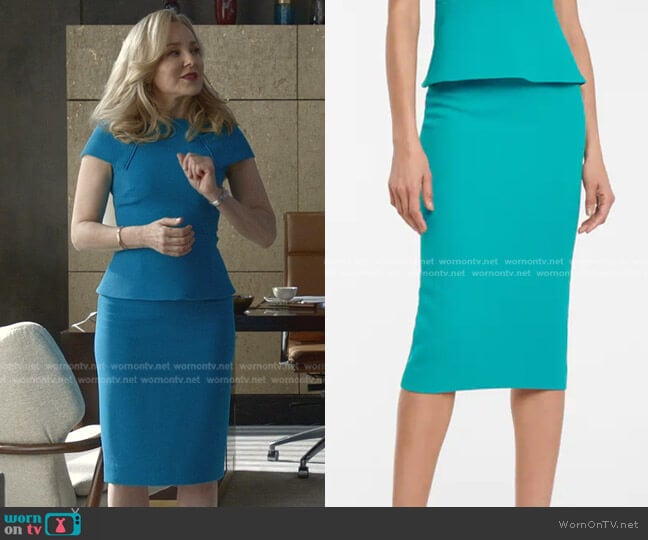 Roland Mouret Arrefton Wool Crepe Pencil Skirt worn by Marissa Morgan (Geneva Carr) on Bull