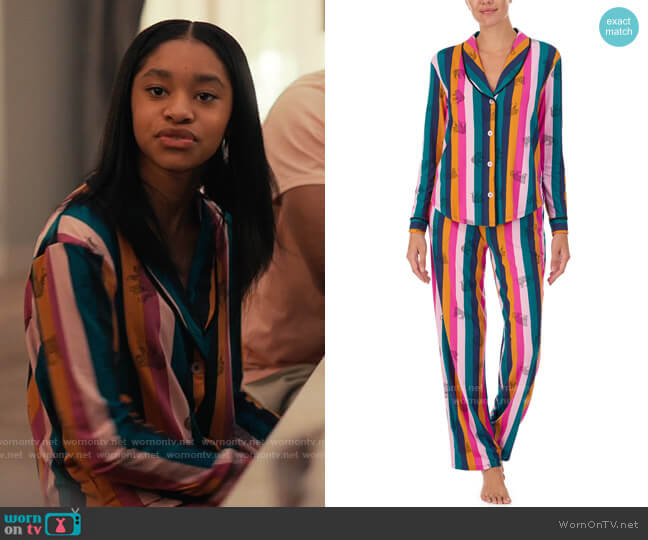 Room Service Sutton Pajama In Multi Stripe Cheetah worn by Ashley Banks (Akira Akbar) on Bel-Air