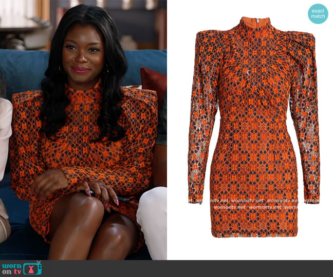 Rotate Birger Christensen Ida Floral Lace Eyelet Sheath Dress worn by August King (Ebonee Noel) on The Kings of Napa