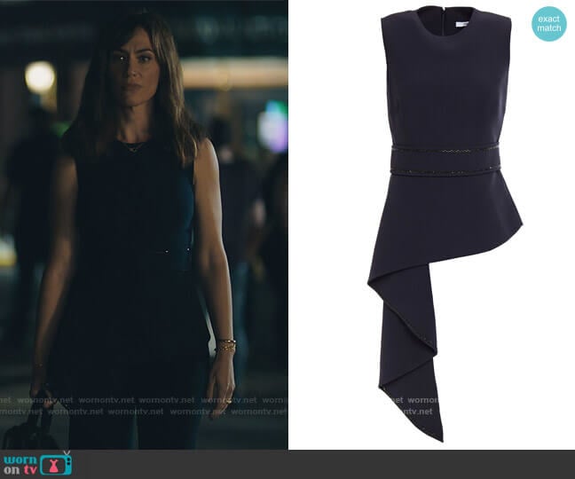 Safiyaa Corida Asymmetric Top worn by Wendy Rhoades (Maggie Siff) on Billions