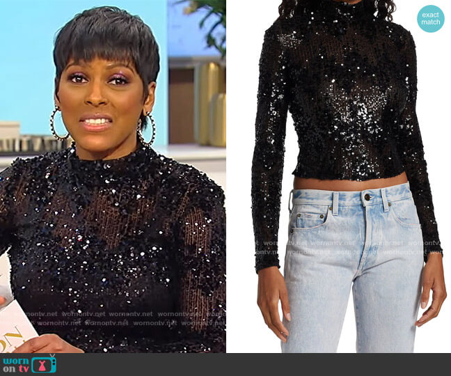Saint Laurent Sequined Mock Turtleneck Top worn by Tamron Hall on Tamron Hall Show