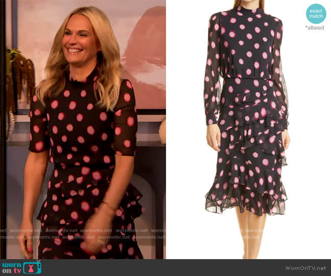 Saloni Isa Polka Dot Devoré Satin Dress