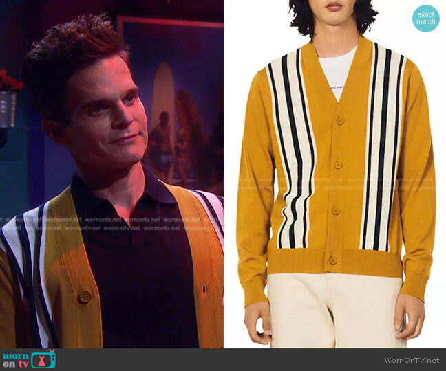 Sandro College Wool Striped Button Cardigan worn by Leo Stark (Greg Rikaart) on Days of our Lives