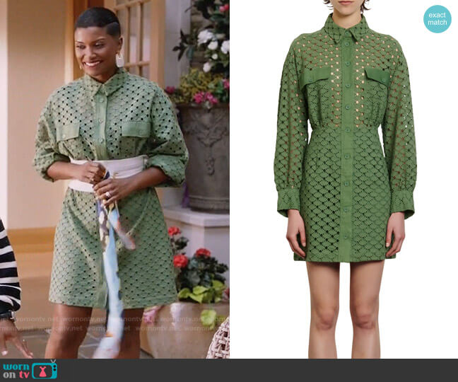Sandro Eyelet Long Sleeve Mini Shirtdress worn by Rose King (Samantha Walkes) on The Kings of Napa