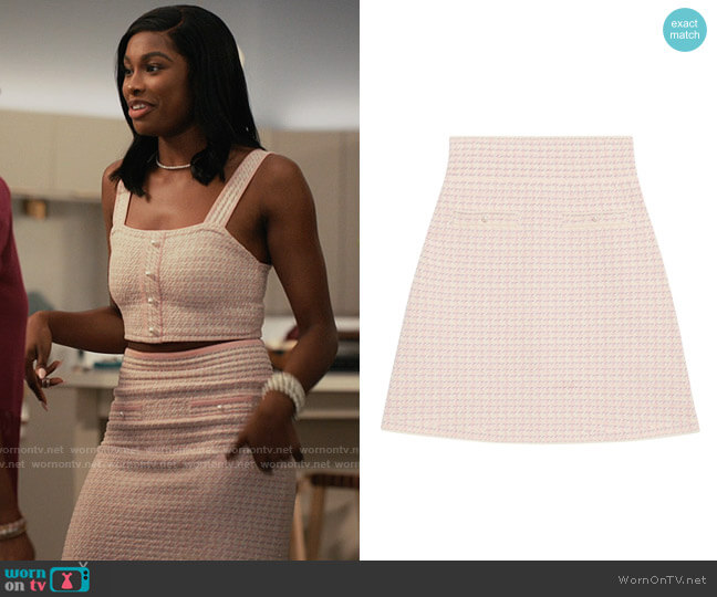 Sandro Fancy Tweed Knit Mini Skirt worn by Hilary Banks (Coco Jones) on Bel-Air
