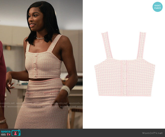 Sandro Fancy Tweed Cropped Top worn by Hilary Banks (Coco Jones) on Bel-Air