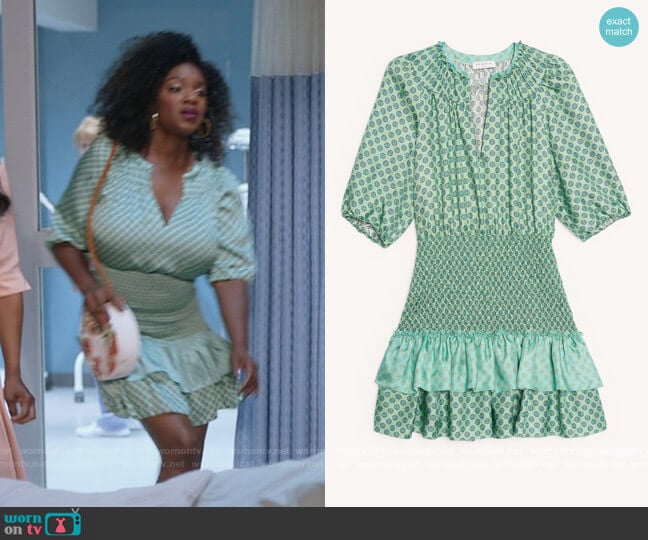 Sandro Short Mixed Print with Smocking Dress worn by Bridgette Pierce (Yaani King Mondschein) on The Kings of Napa