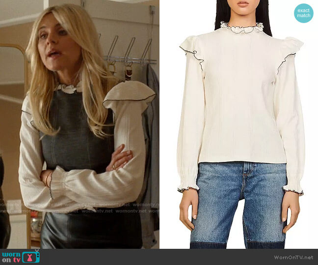 Sandro Viviane Ruffled Sweater worn by Amy (Eliza Coupe) on Pivoting