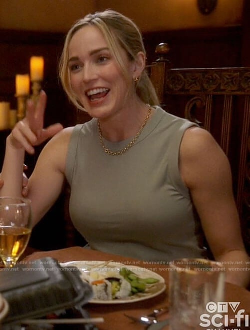 Sara’s sage green tank top on Legends of Tomorrow