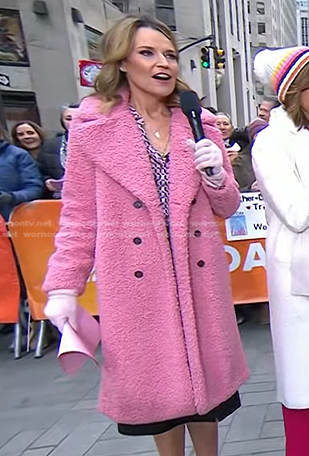 Savannah’s pink double breasted teddy coat on Today