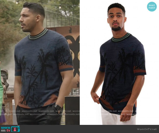 Scotch and Soda Knitted Hawaiian Print Tee worn by Jordan Baker (Michael Evans Behling) on All American